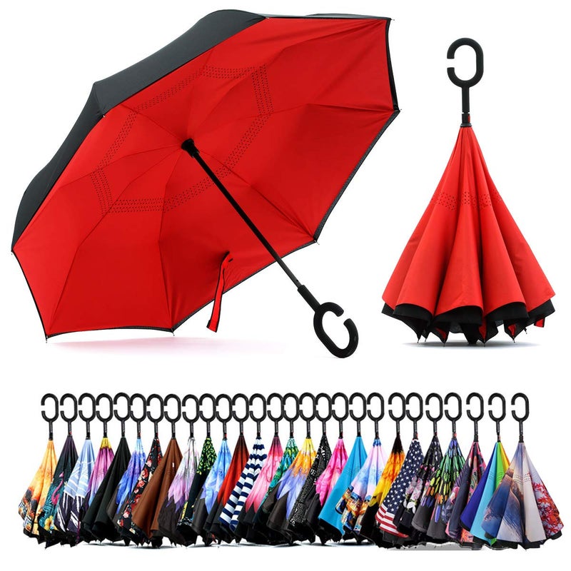 SIEPASA Spar. Saa Double Layer Inverted Umbrella with C-Shaped Handle, Anti-UV Waterproof Windproof Straight Umbrella for Car Rain Outdoor Use - Image 1